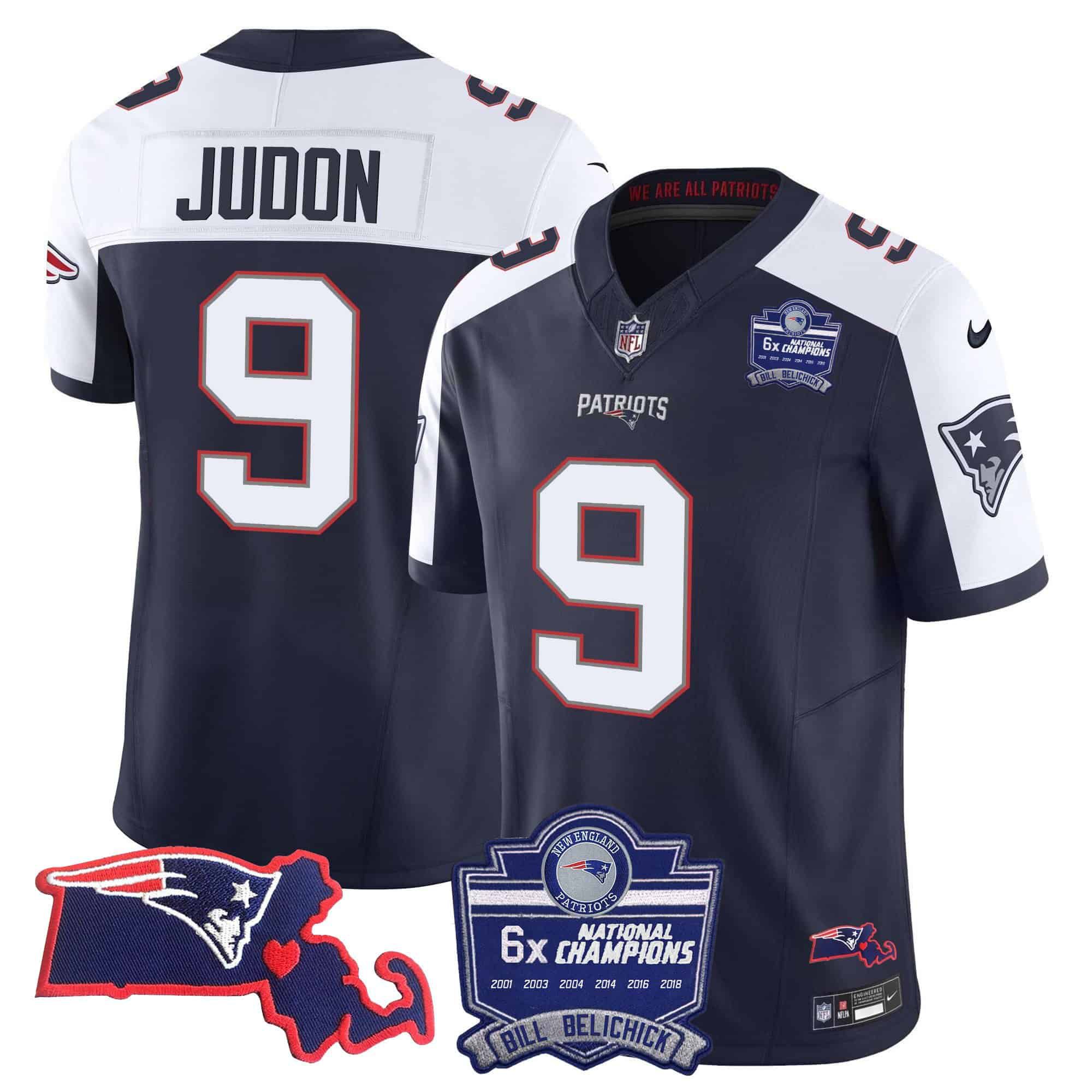Men New England Patriots #9 Judon Dark blue 2024 Nike 6x Champions Patch Vapor Limited NFL Jersey